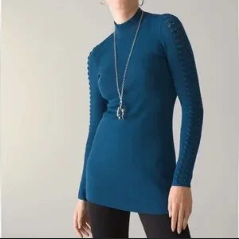 White House Black Market Teal Long Sleeve Dress Ribbed Mini Mock neck